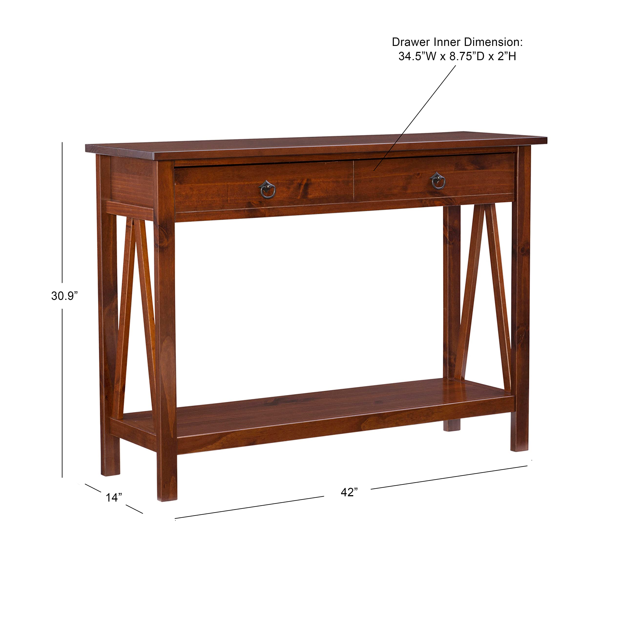 Home Dcor Console Table, 42.01"w x 13.98"d x 30.71"h, Antique Tobacco
