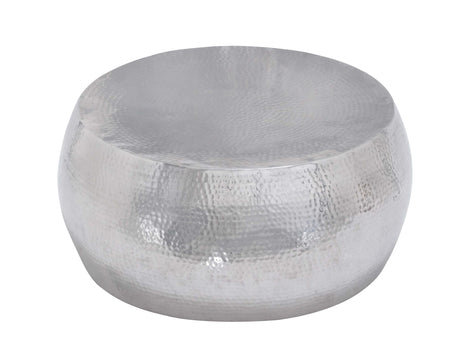 Aluminum Metal Living Room Coffee Table Drum Shaped Table with Hammered Design