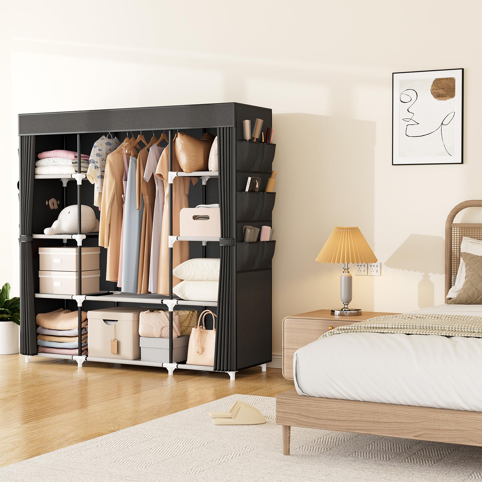 Portable Closet Wardrobe for Hanging Clothes 57.3 Inch Large Capacity Clothes Rack