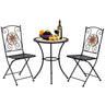 3 Pieces Patio Bistro Sets, Outdoor Mosaic Bistro Set with 2 Folding Chairs, Mosaic Round