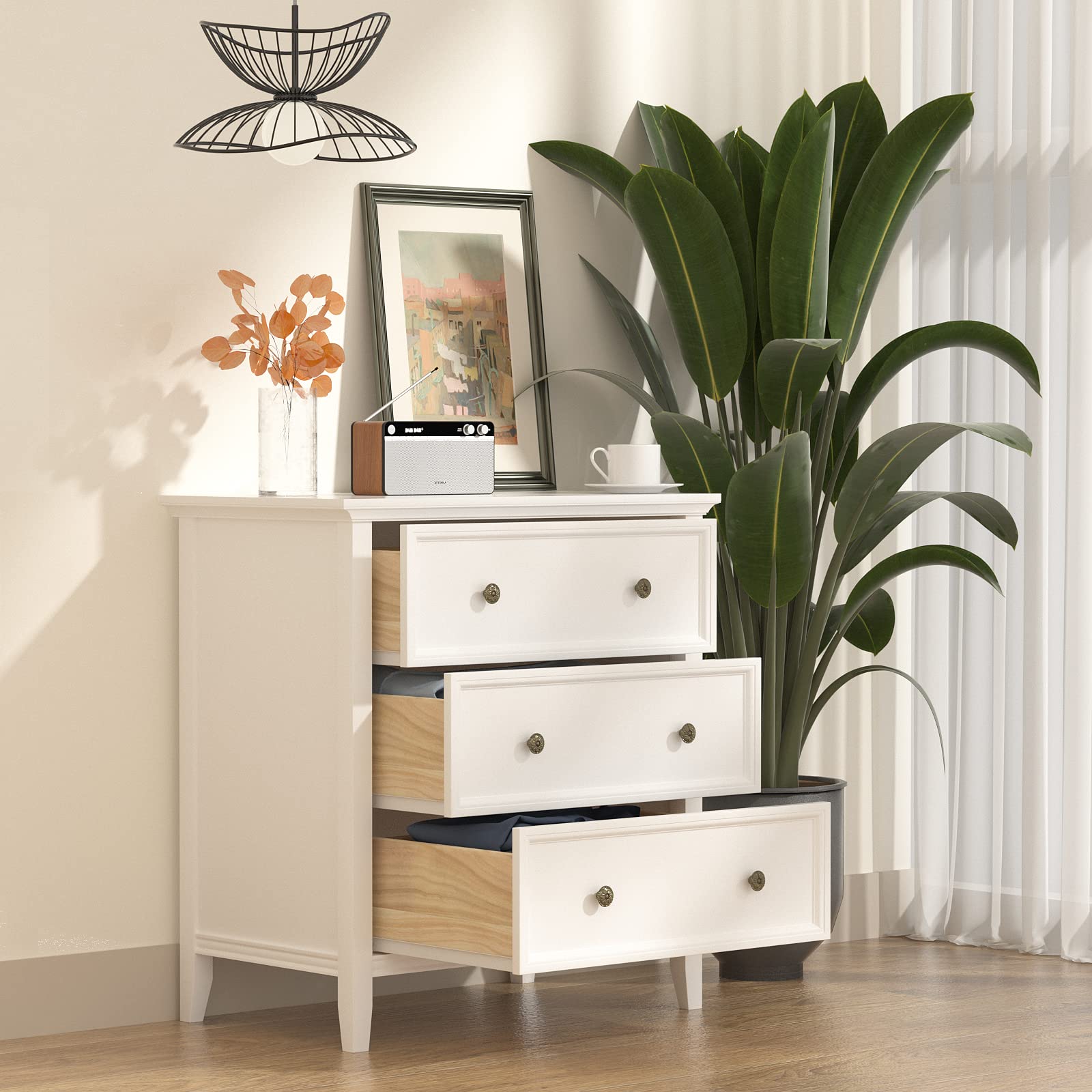 Nightstand with 3 Drawers and Charging Station
