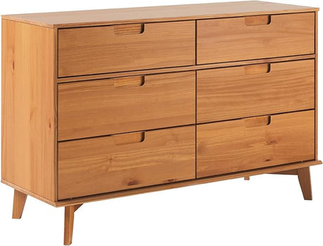 Modern Solid Pine Wood 6-Drawer Dresser with Metal Handles and Generous Storage Space, 52 Inch, Caramel Finish