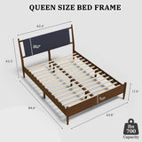 Queen Bed Frame,Solid Wooden Bed Frame with PU Leather Headboard, Platform Bed