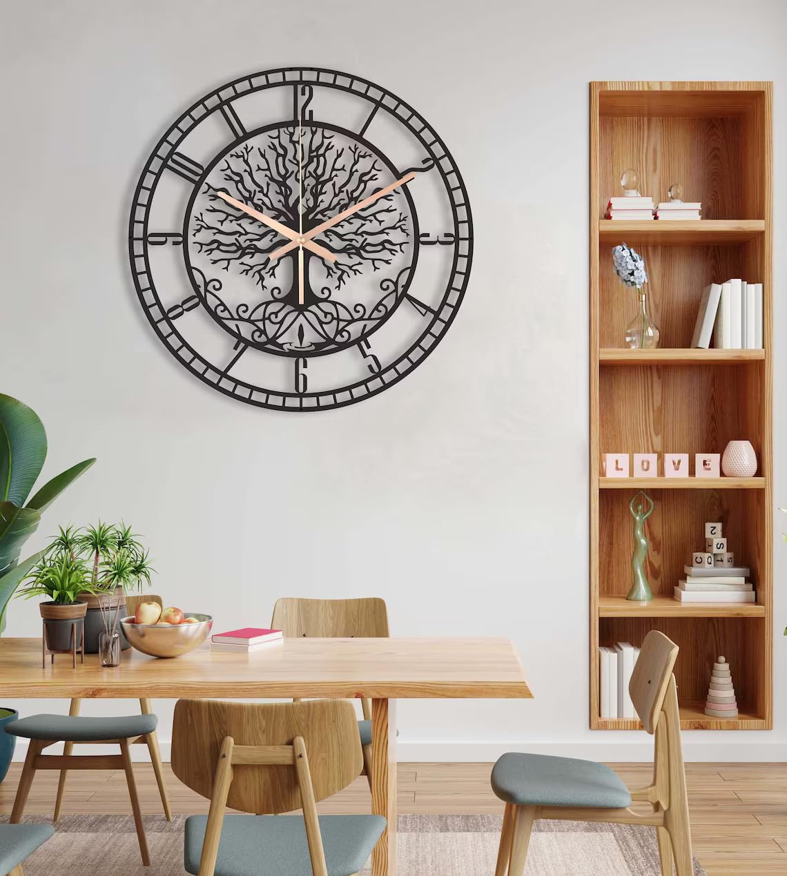 Large Tree of Life Clock, Metal Black Wall Clock, Oversized Wall Clock Home Decor,