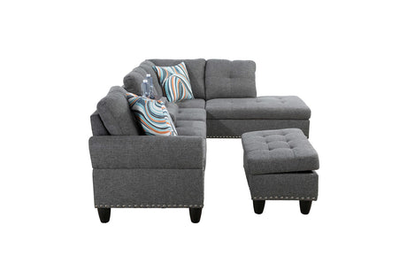 Linen Upholstered L-Shape Sectional Sofa with Storage Ottoman & Chaise