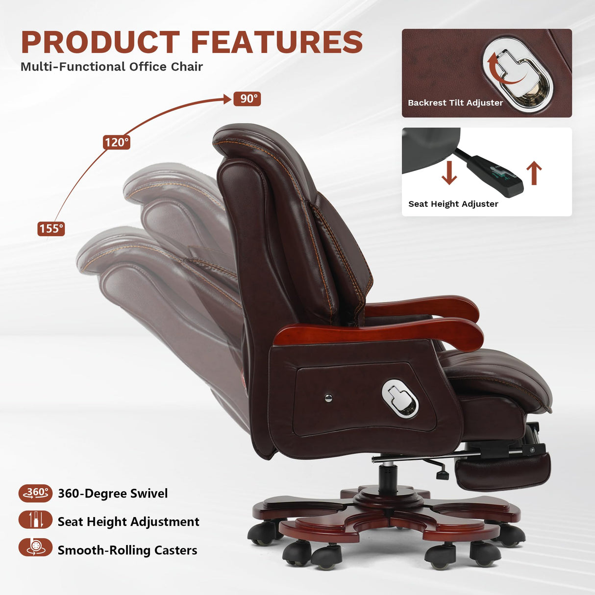 Jones Executive Office Chair with Massage,Genuine Leather Luxury Managerial Executive