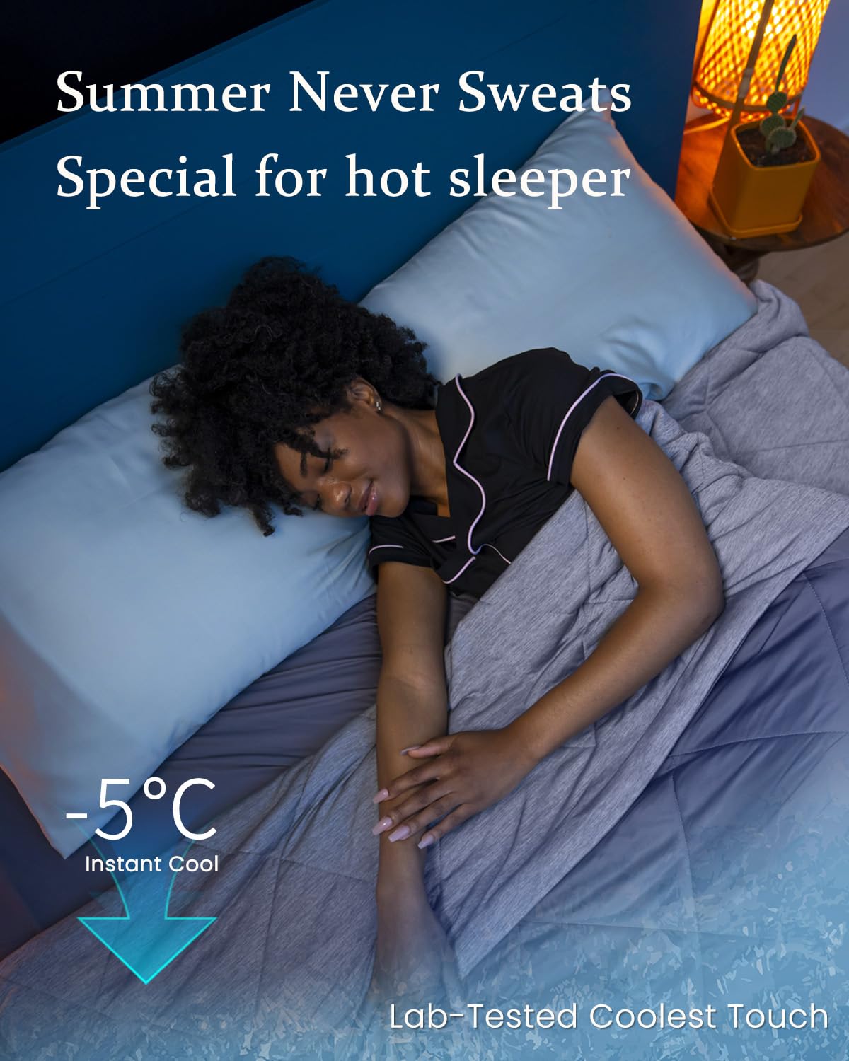 ZonLi Z-Magic Cooling Comforter, Hypoallergenic Bamboo Viscose, Lightweight Breathable Soft Summer Blanket for Hot Sleepers, Quickly Cooling Quilt for Night Sweats, All-Season, Blue, Twin 60"x80"