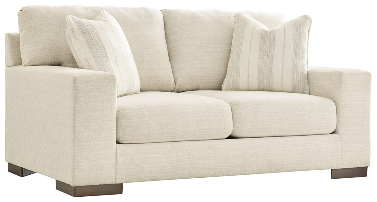Maggie Contemporary Upholstered Loveseat with Accent Pillows, Off-White