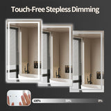 32x40 LED Bathroom Mirror with Hand Wave Sensor - Dimmable Anti-Fog Wall Mount