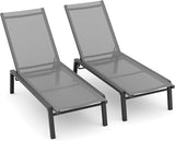 Patio Chaise Lounge Set of 2 with 5 Adjustable Backrest, Foldable Aluminum Chaise Lounge Chair Recliner