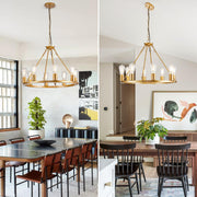 Gold Wagon Wheel Chandelier, 8 Lights Dining Room Light Fixture