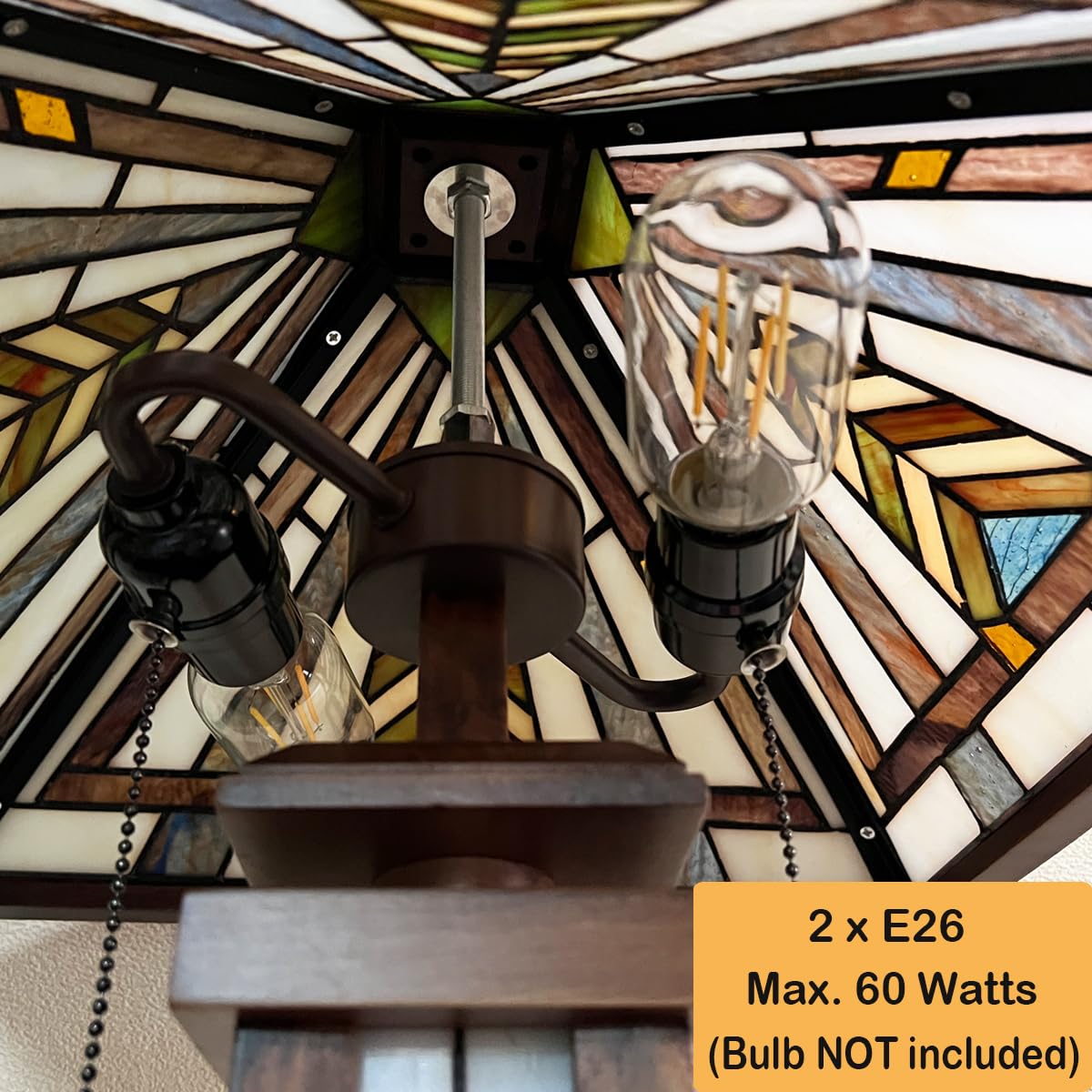 Tiffany Stained Glass Table Lamp - 3-Light Mission Style with Night Light