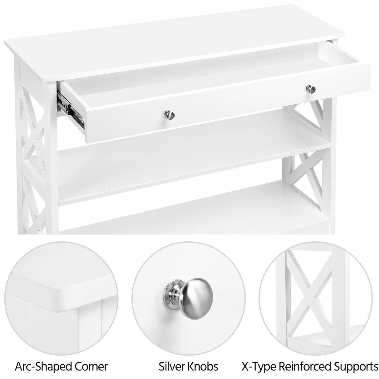 Console Table with Drawer, 3-Tier Entryway Table with Storage Shelves,