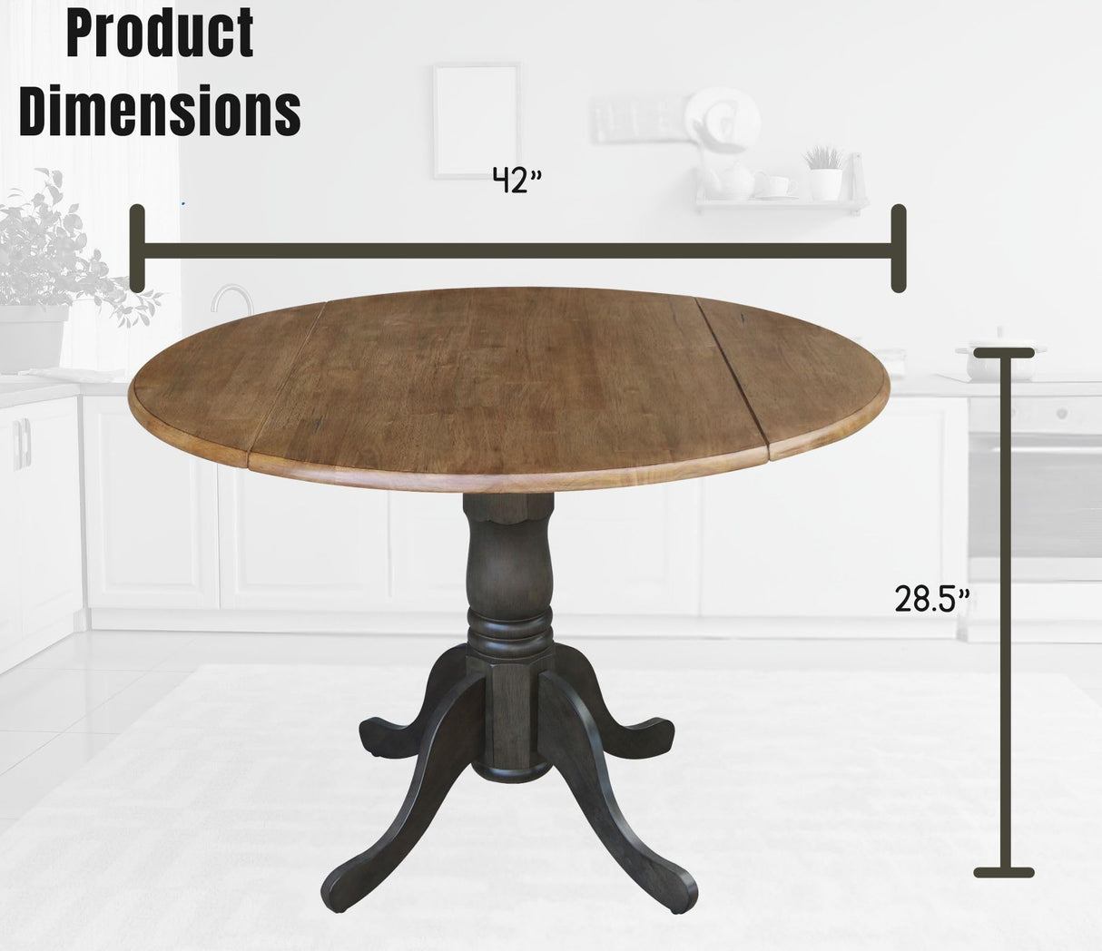 42 Inch Dual Drop Leaf Dining Height Table, Hickory/Washed Coal.