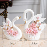 2 Pieces White Swan Figurines, Ceramic Swan Statue Sculpture,