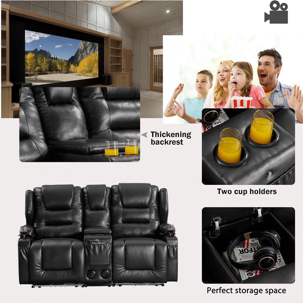 2-Seater Power Loveseat Recliner RV Electric Reclining Sofa Couch Wall