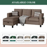 JY QAQA Convertible Sectional Sofa Couch with 3-Seat Sofa, L-Shaped Ottoman Couch with Modern Linen Fabric for Small Living Room, Apartment and Small Space(Brown