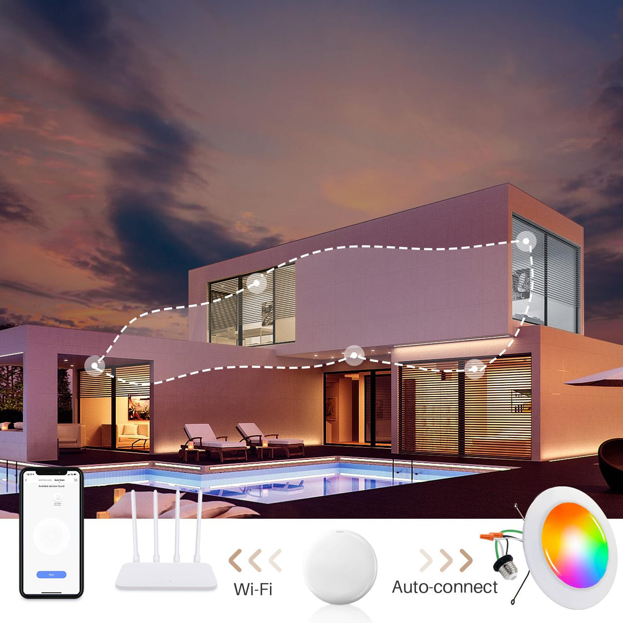 Smart LED Disk Lights 5/6 Inch - RGBWW Color Changing Dimmable Recessed Ceiling Lights (6-Pack)