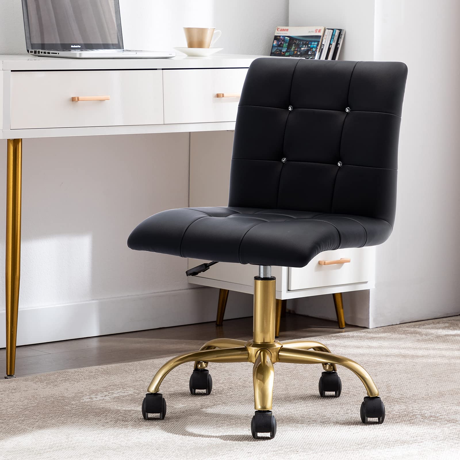 Elegant Tufted Rolling Desk Chair with Wheels