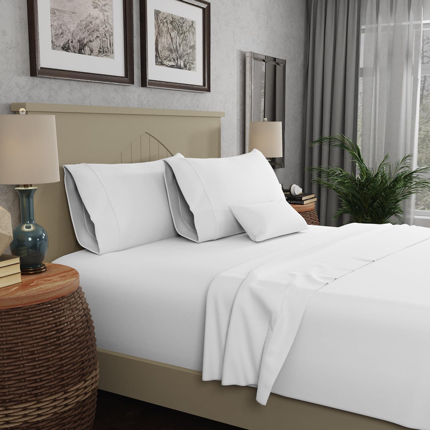 500TC 100% Tencel Lyocell Snow Sheets Set for Queen Size Bed, Ultra Soft & Silky Fall