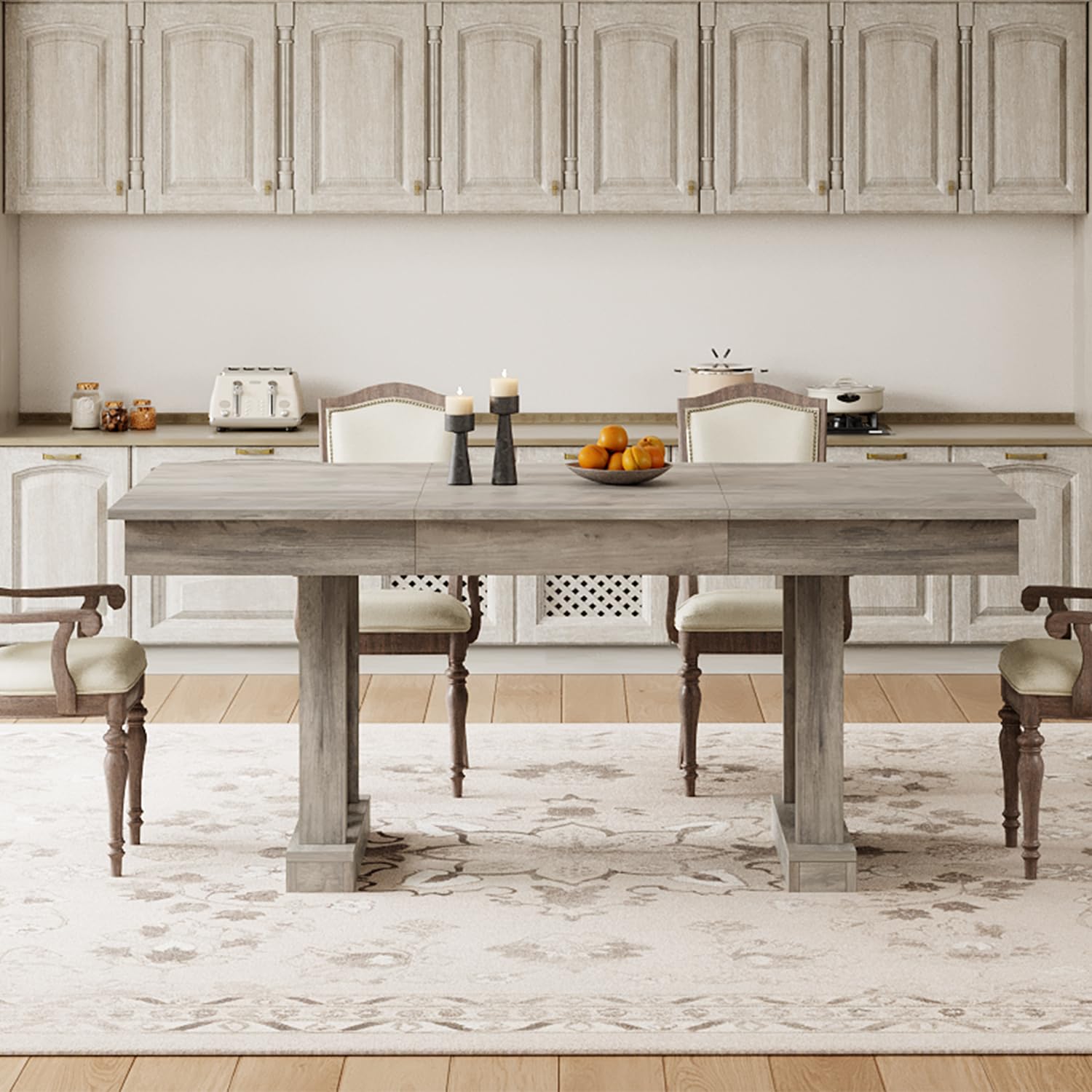 71-Inch Wooden Dining Table with Two Drawers for 6-8 People