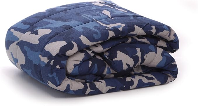 100% Cotton Jersey Knit Comforter Twin Size Blue Camouflage