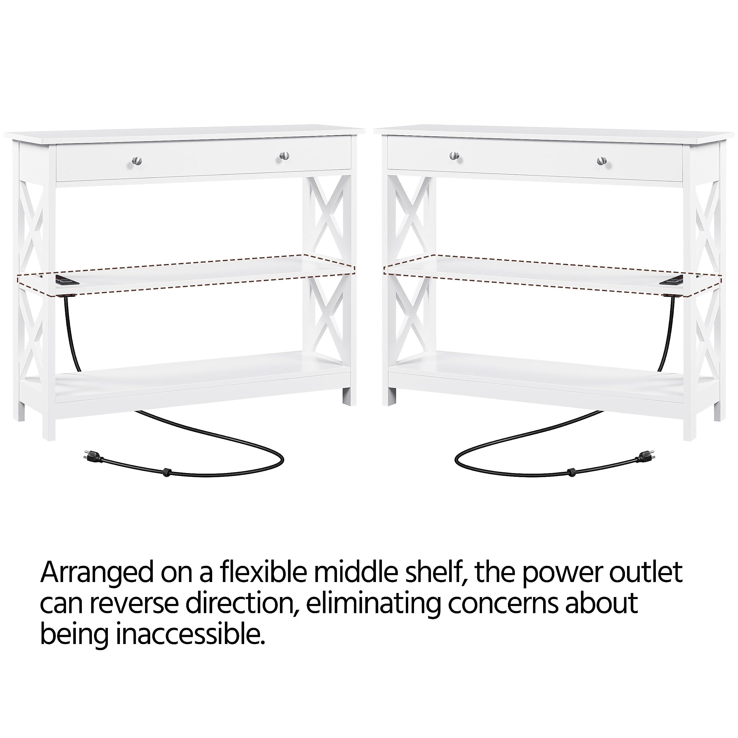 Entryway Table with Drawer, Wood Console Table with Outlets and USB Ports,