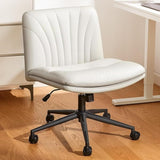 Armless-Office Desk Chair with Wheels: PU Leather Cross Legged Wide Chair