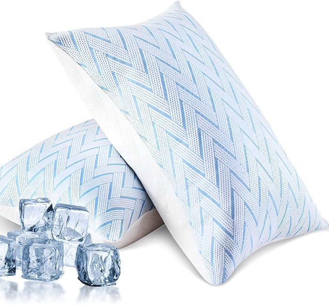 Cooling Memory Foam Pillows Standard Size Set of 2 Adjustable Medium Pillow