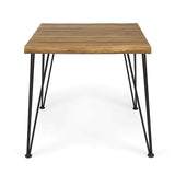 Clayton Outdoor Industrial Acacia Wood and Wicker and Iron 5 Piece Dining Set