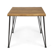 Clayton Outdoor Industrial Acacia Wood and Wicker and Iron 5 Piece Dining Set