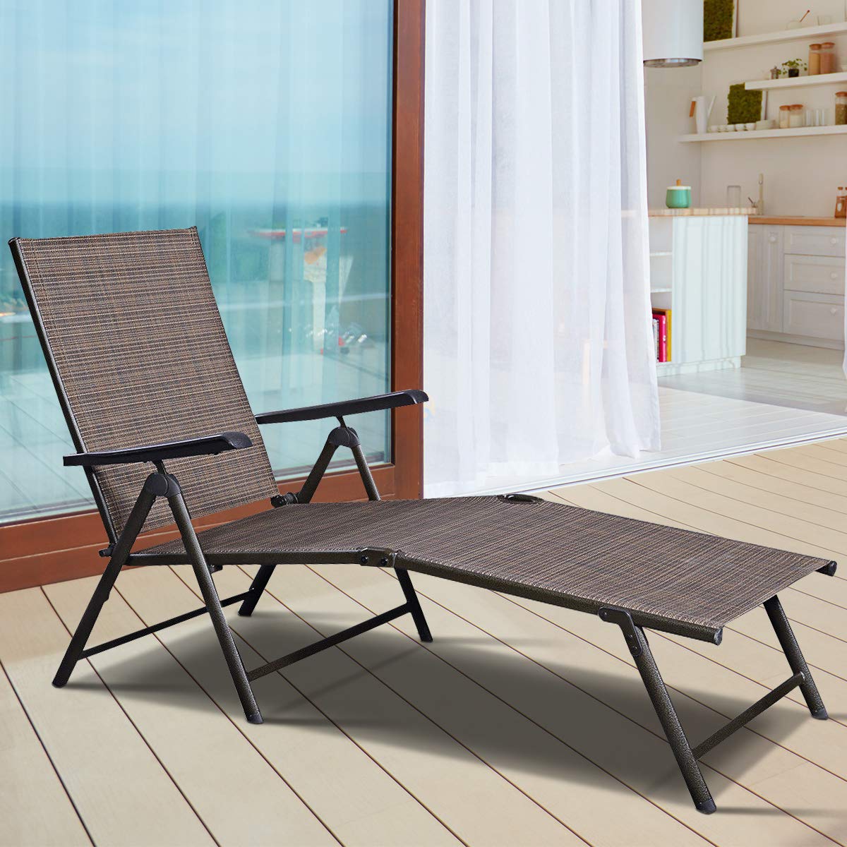Chaise Lounge Chair with 5 Adjustable Reclining Positions, Patio Folding Recliner for Yard,