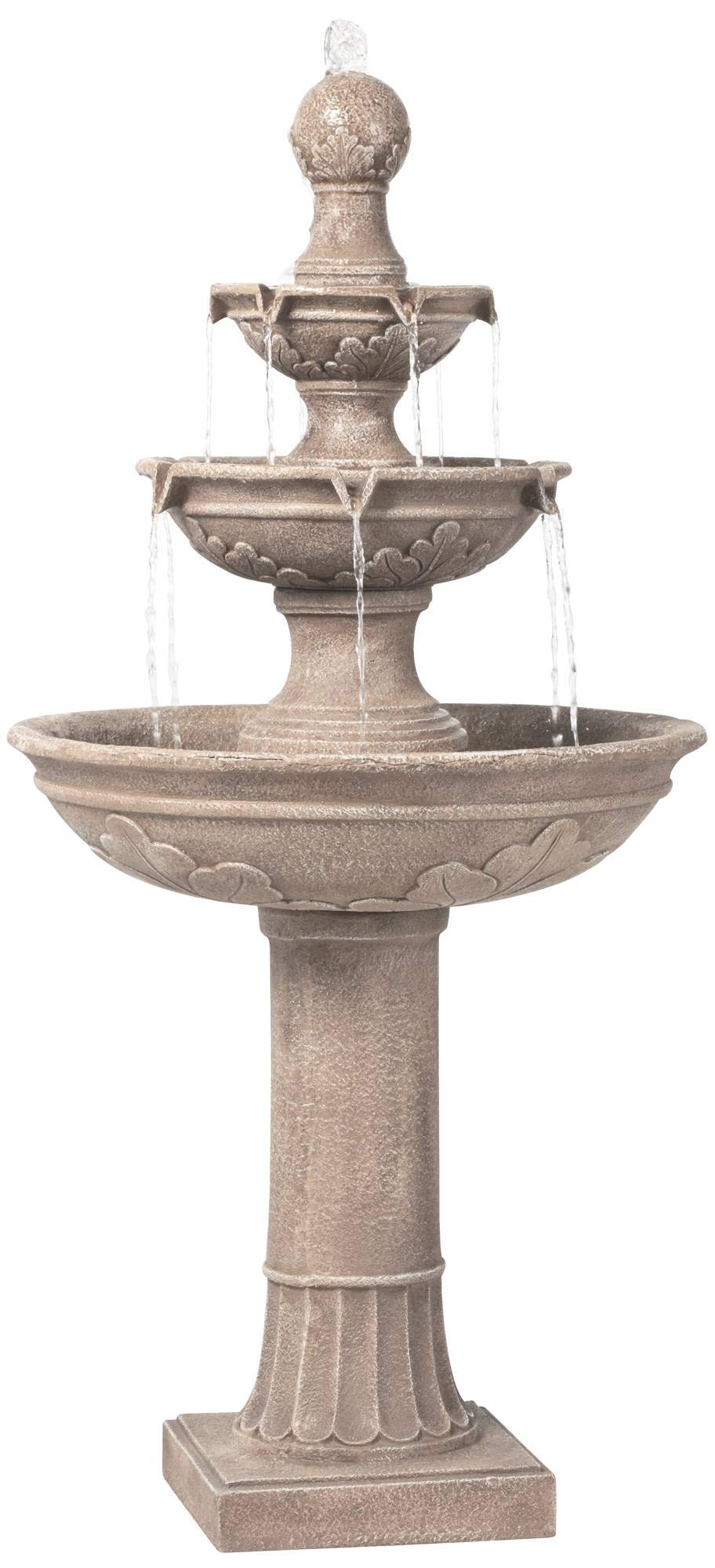 Outdoor Floor Bubbler Fountain and Waterfalls 48" High 3 Tiered Basins for Yard Garden