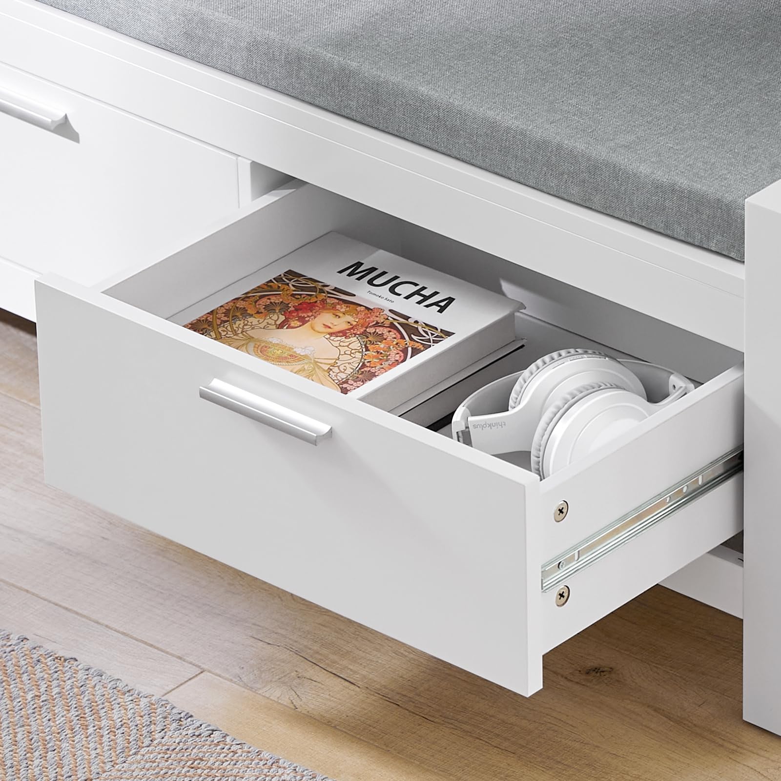 Hallway Storage Bench with 2 Drawers and Padded Seat Cushion