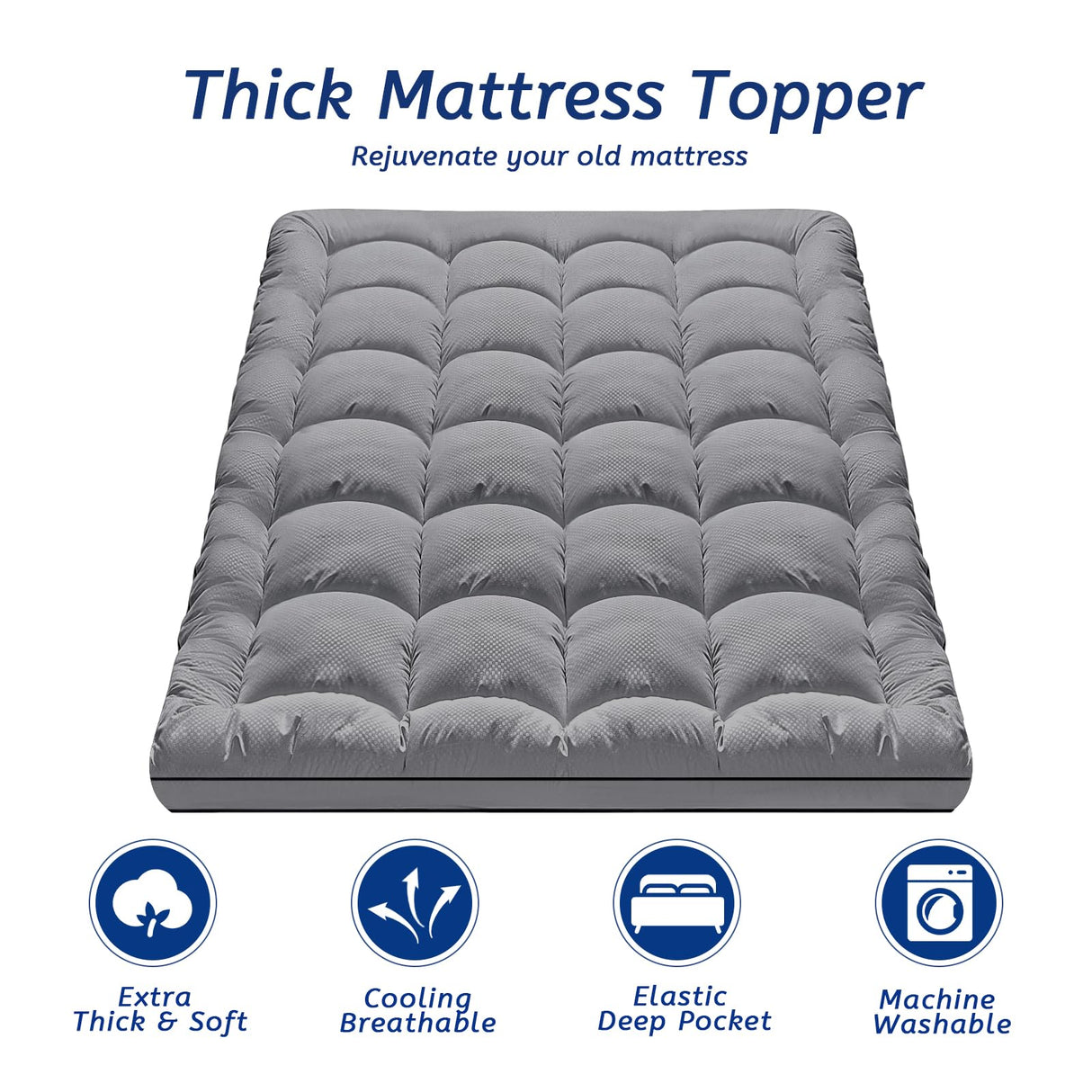 King Size Mattress Topper for Back Pain, Cooling Extra Thick Mattress Pad Cover with 8