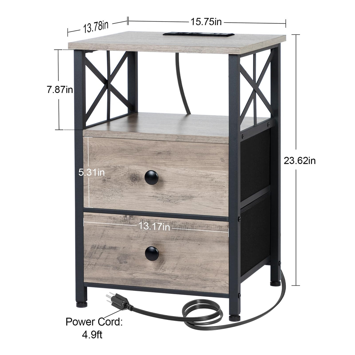 Night Stand Set 2, Nightstand with Charging Station, End Tables Living Room