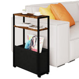 Narrow Side Table, Slim End Tables with Fabric Basket, Skinny Table for Small Spaces