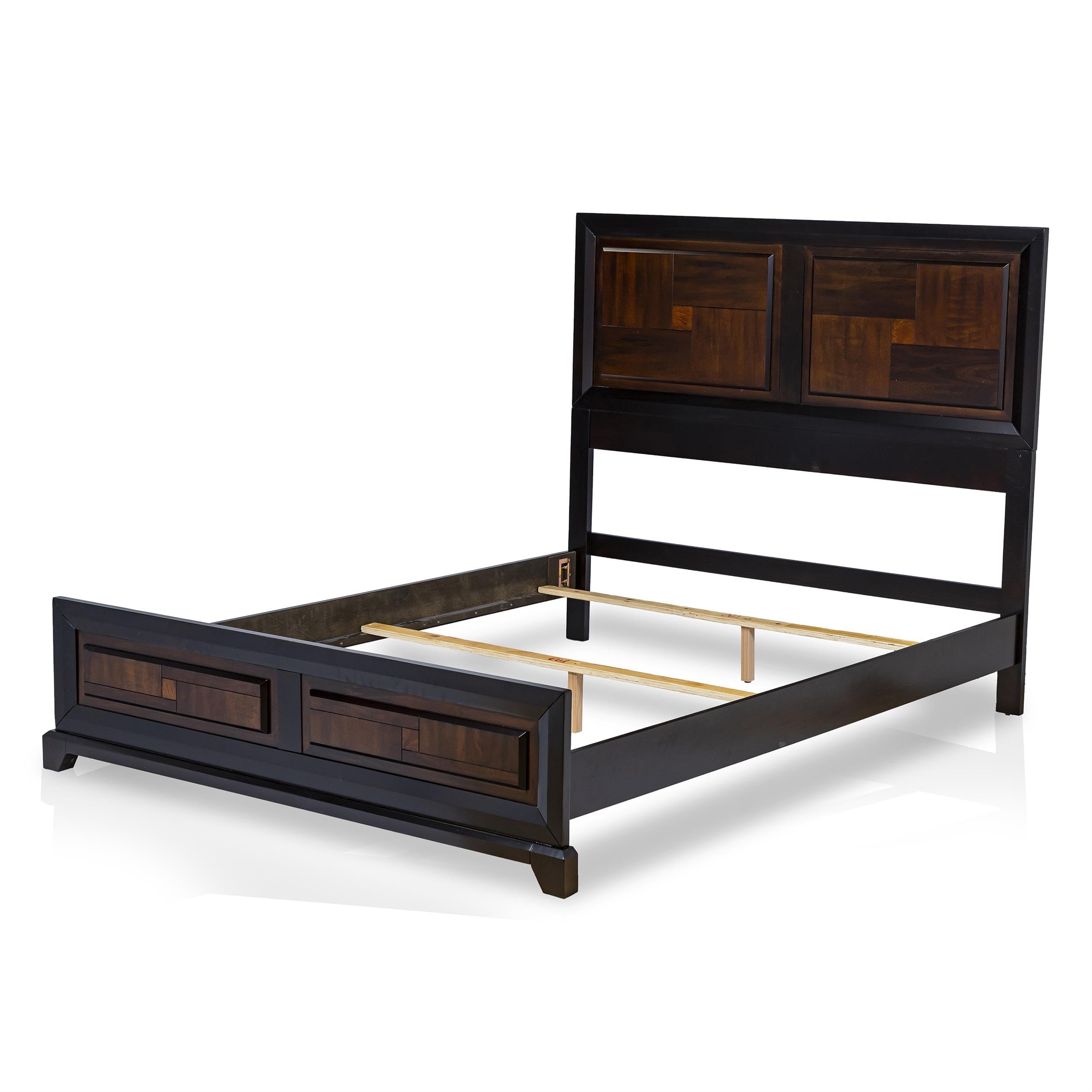 FOA Delia 2pc Walnut Transitional Wood Panel Bedroom Set - Full + Nightstand