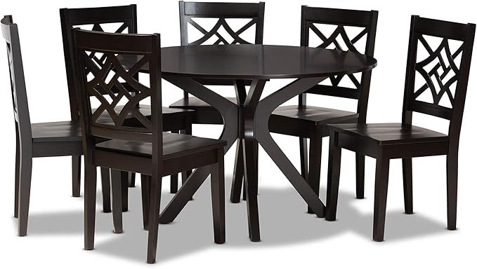 Miela Modern and Contemporary Dark Brown Finished Wood 7-Piece Dining Set