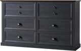 58”W Farmhouse 6 Drawer Dresser for Bedroom, Natural Wood Texture Chest Dresser