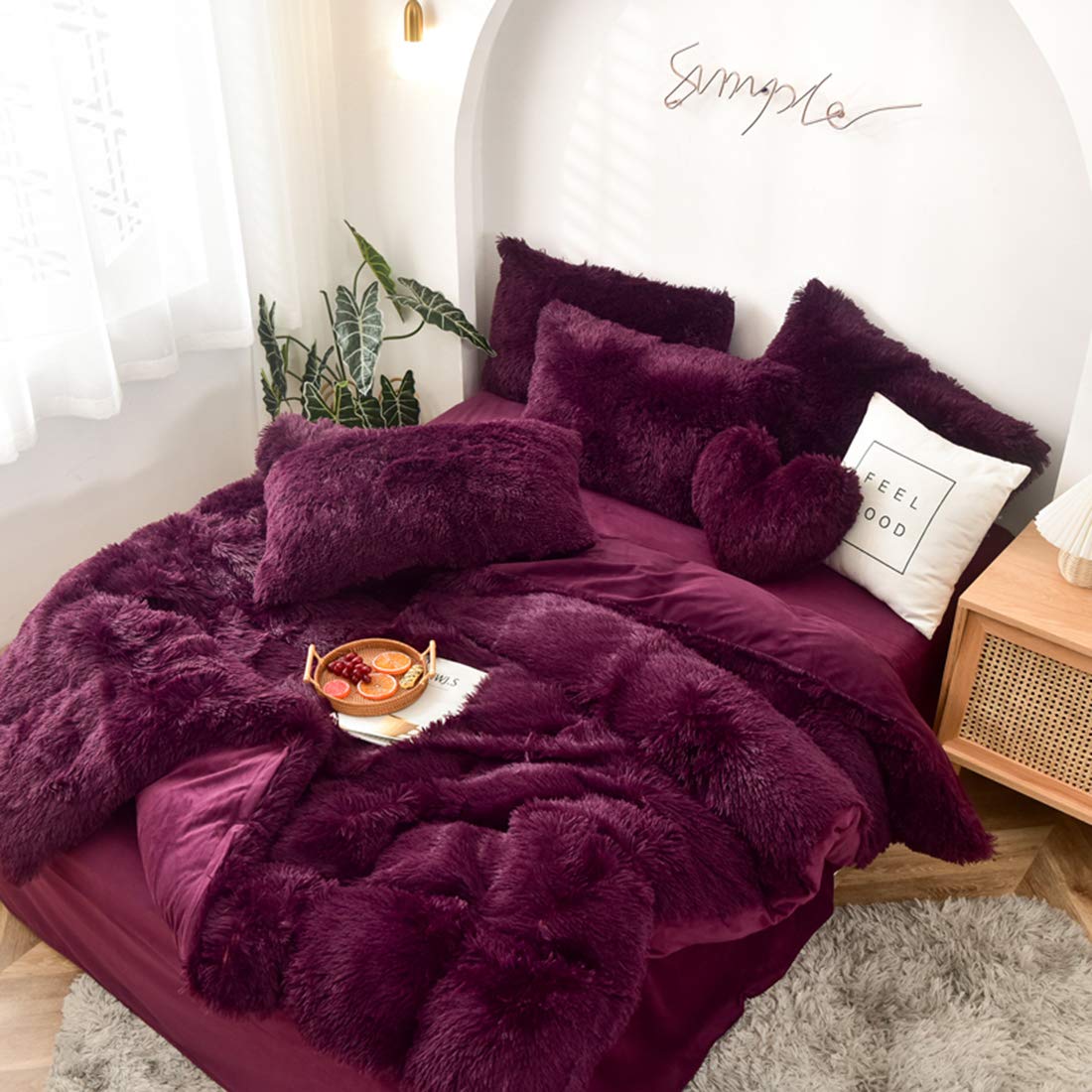 5 PCS Shaggy Duvet Cover Bedding Set - Fluffy Comforter Cover Long Faux Fur Luxury