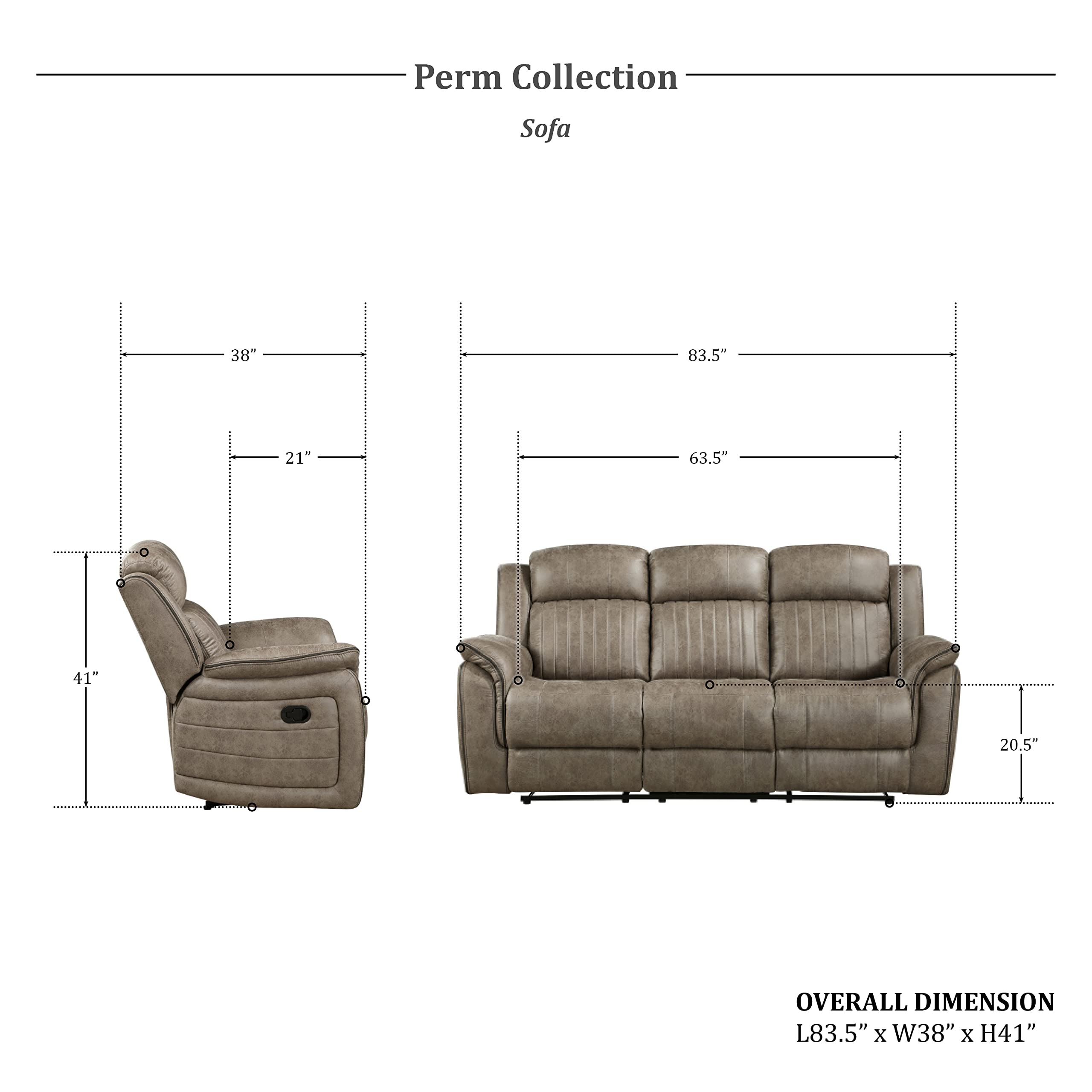 RelaxHaven Sandy Brown Manual Reclining Sofa – Microfiber, Pull-Tab Control