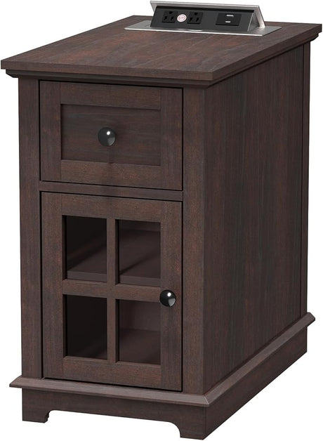 Narrow End Table with Drawer, Storage Side Table with Flip Top Fast Charging Station