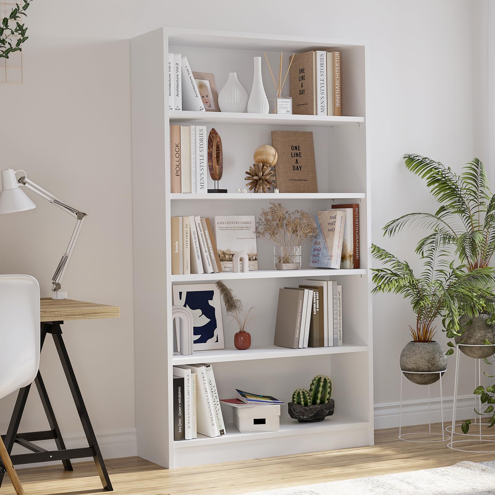 5-Shelf Bookshelf,Free Standing Bookcase for Home Office,White