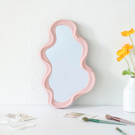 Wavy Mirror 16"x10" Pink Irregular Wall Hanging Mirror Special-Shaped Vanity Mirro