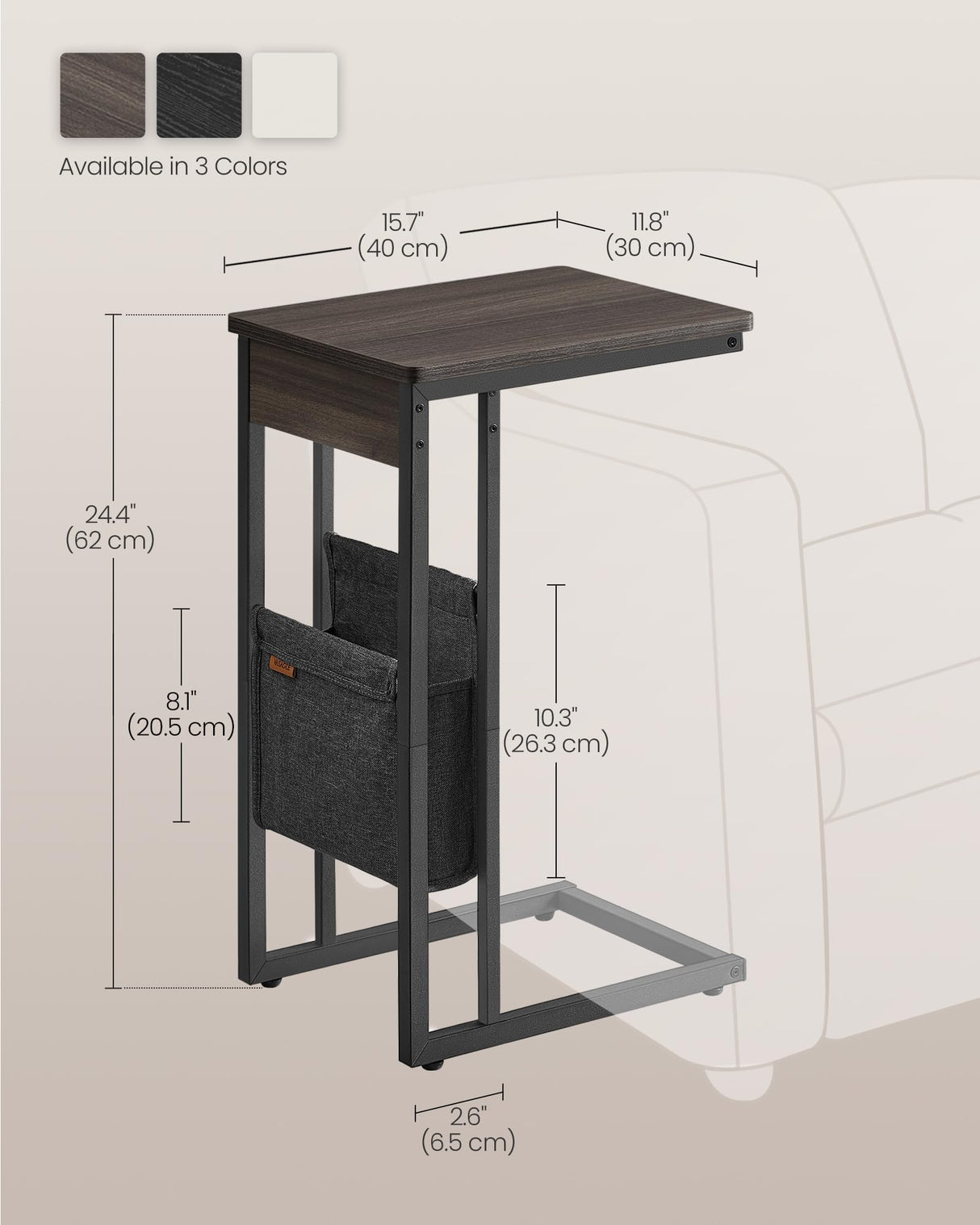 Shaped Side Table, End Table for Small Spaces, for Couch, Sofa, with Fabric Storage Bag