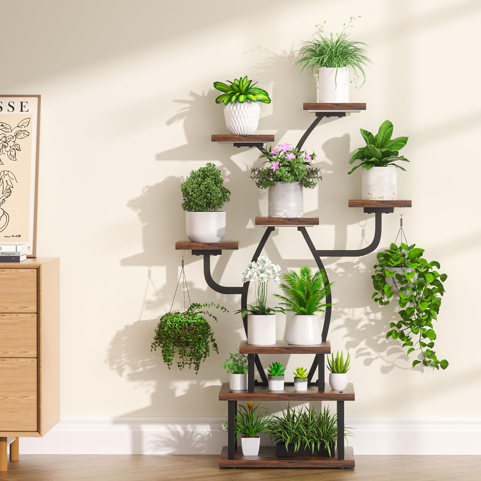 Plant Stand Indoor with Grow Light, 8 Tiered 48" Small Plant Shelf, Corner Plant Stand Stand