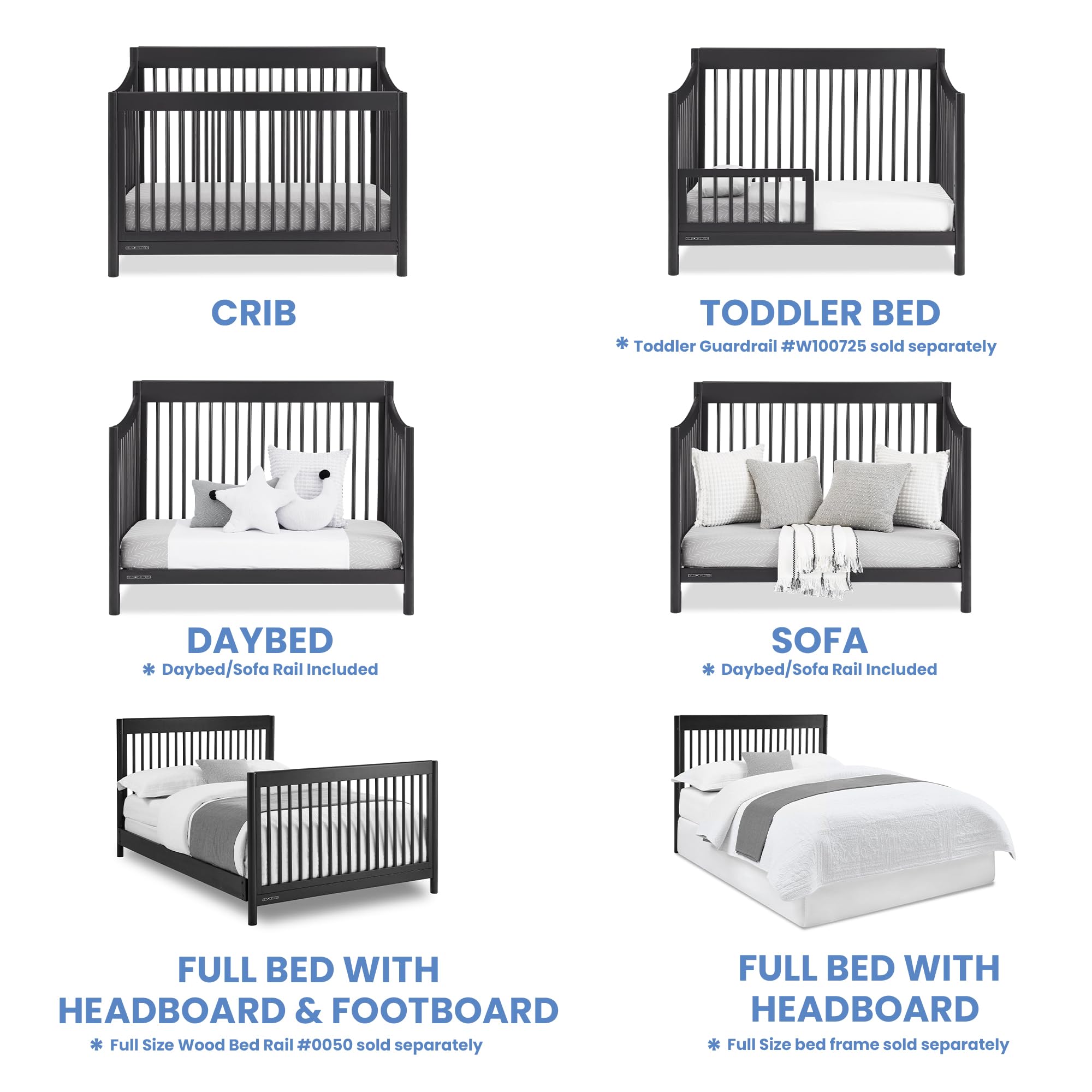 Brooks 6-in-1 Convertible Crib, Midnight Grey + Simmons Kids Quiet Nights Breathable