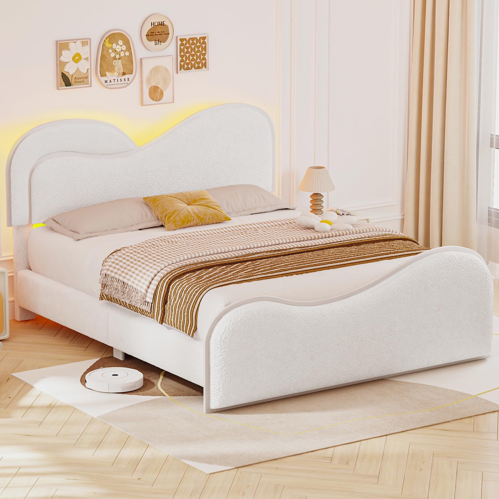 Full Platform Bed Frame with Heart Headboard & LED Lights