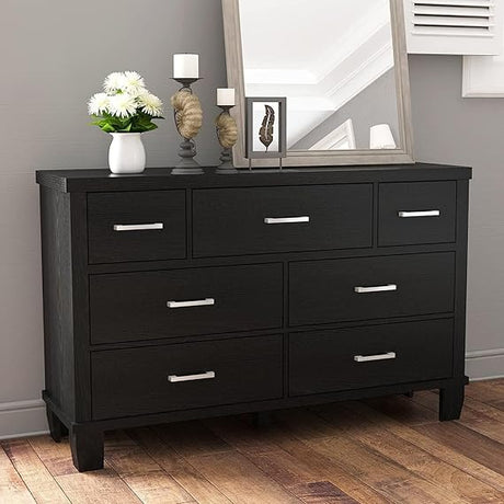 Dresser White with 7 Drawer Modern Wooden Dresser - 3-Tier Drawer Chest